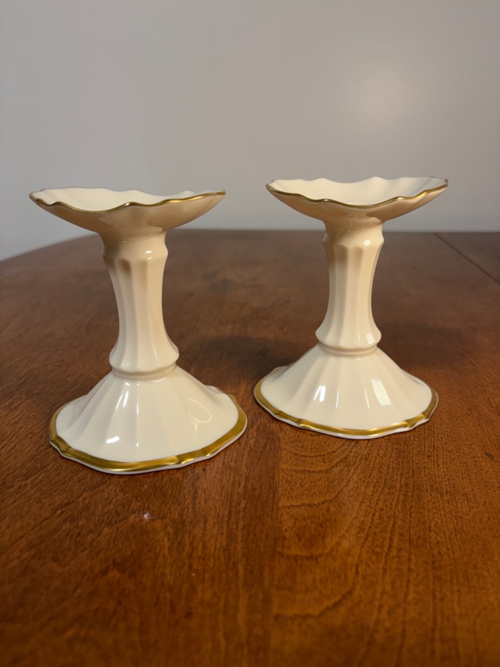 Lenox Symphony Candlesticks Set of 2 Ivory Gold Trim Made in USA
